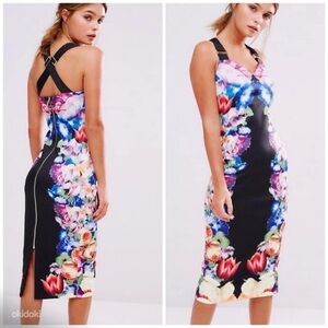 $275 Ted Baker Tapestry Floral Midi Cocktail Dress Sz M(2)